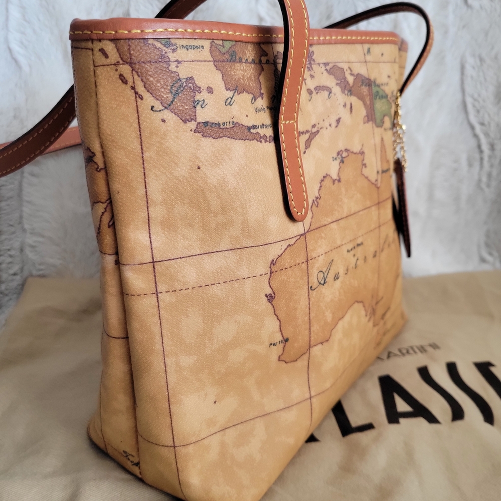 Alviero Martini Brown Map Print Shoulder Bag EUC